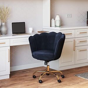 BELLEZE Upholstered Velvet Seashell Accent Chair, Rolling Swivel Office Vanity Unique Cute Decorative, Armless Stylish Comfy, Adjustable Height - Kaylee (Black - Gold)