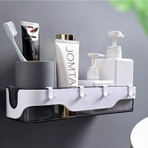 Bathroom Shelves with 4 Hooks，Shower Caddy with Adhesive，Racks Strong and Sturdy for Lavatory,Portable,Washroom, Restroom, Shower, Toilet,Kitchen