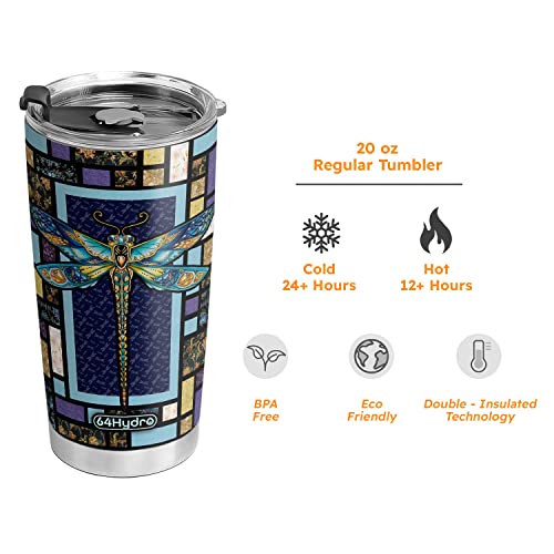 64HYDRO 20oz Dragonfly Gifts for Women, Valentines Day Gifts for Her, Birthday Gifts for Women, Mom, Wife, Daughter, Friends Inspirational Gifts Dragonfly Mosaic Tumbler Cup Travel Coffee Mug with Lid