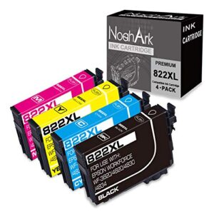 noahark 4 packs 822xl remanufactured ink cartridge replacement for epson 822 822xl t822 t822xl high yield for workforce pro wf-3820 wf-4820 wf-4830 wf-4833 wf-4834 printer (black cyan magenta yellow)