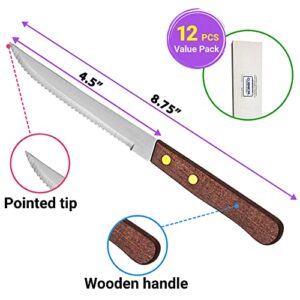 Steak Knives Set of 12 - Wooden Handled Serrated Steak Knives - Economy Pack by CUSINIUM