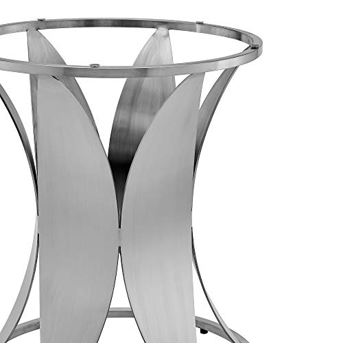 Armen Living Petal Modern Glass Round Pedestal Dining Table, Brushed Stainless Steel Finishing