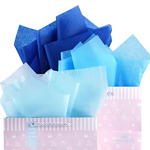 PLULON 90 Sheets Frozen Mermaid Birthday Party Blue Tissue Paper, Gift Wrap Tissue Paper Sheets for Packaging Birthday Gift Wrapping Paper Baby Shower Bachelorette Bridal Shower Blue Party Decorations