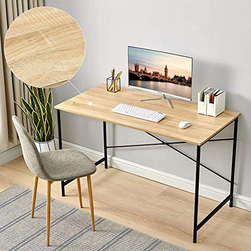 Coavas 47 inch Office Computer Desk Large Study Desk Simple Writing Table Workstation for Home, Oak Tabletop with Black Frame