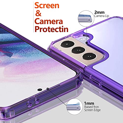 Ferilinso for Samsung Galaxy S21 Case, [NOT Fit S21+ Plus], with 2 Pack Tempered Glass Screen Protector [Hard PC Back TPU Flexible Frame] [Military Grade Protection] [10X Anti-Yellowing]-Purple Cover