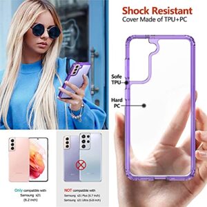 Ferilinso for Samsung Galaxy S21 Case, [NOT Fit S21+ Plus], with 2 Pack Tempered Glass Screen Protector [Hard PC Back TPU Flexible Frame] [Military Grade Protection] [10X Anti-Yellowing]-Purple Cover