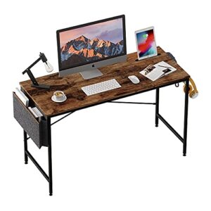 bestier 47 inch modern simple style portable table home office engineered wood desktop mount computer desk w/ storage bag and iron hook, rustic brown