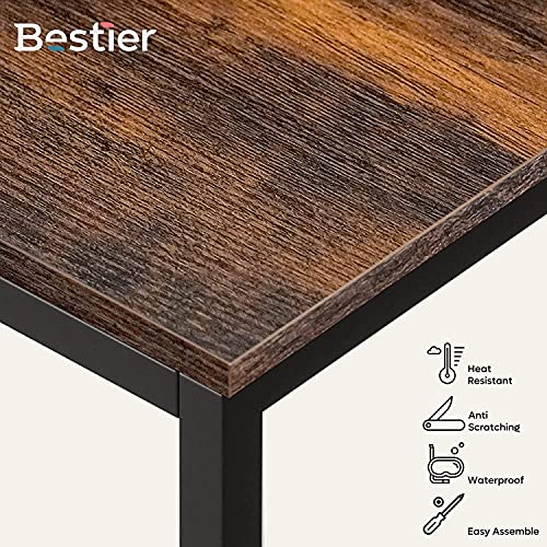 Bestier 47 Inch Modern Simple Style Portable Table Home Office Engineered Wood Desktop Mount Computer Desk w/ Storage Bag and Iron Hook, Rustic Brown