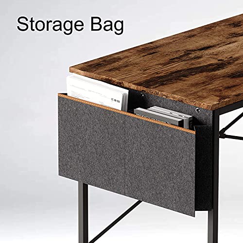 Bestier 47 Inch Modern Simple Style Portable Table Home Office Engineered Wood Desktop Mount Computer Desk w/ Storage Bag and Iron Hook, Rustic Brown