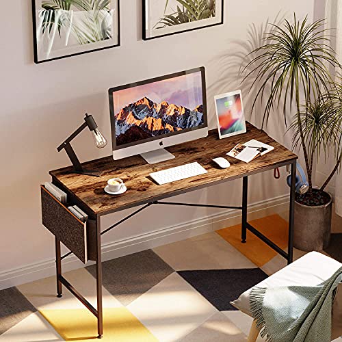 Bestier 47 Inch Modern Simple Style Portable Table Home Office Engineered Wood Desktop Mount Computer Desk w/ Storage Bag and Iron Hook, Rustic Brown