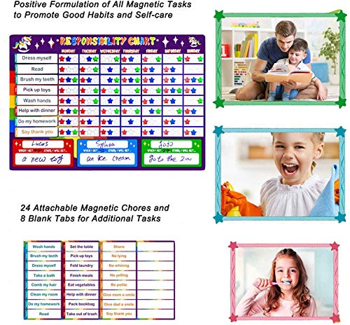 Magnetic Chore Chart, Responsibility Reward Chart for Multiple Kids Toddlers Unicorn Good Behavior Reward Chart for Fridge at Home Gift for Children - Dry Erasable, Purple