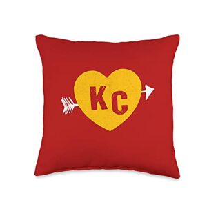 kansas city fanatics red & yellow heart & arrow kansas city 2 letter kc red throw pillow, 16x16, multicolor