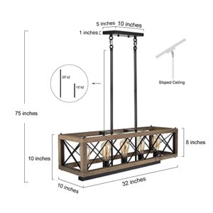 LALUZ Farmhouse Chandelier, 5-Light Chandeliers for Dining Room, 32" Rustic Wood Kitchen Island Lighting