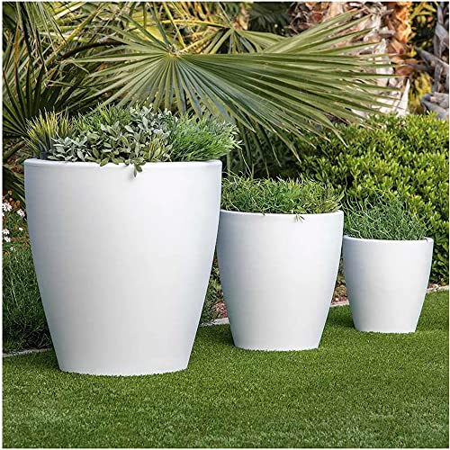 Elly Décor 12 inch Garden Planter Pot with Drainage, Large Round Modern, Lightweight & Extremely Durable | for Patio Deck Indoor Outdoor Flower | 12" x 12" White