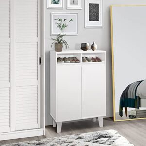 kings brand furniture - elgin modern 2-door with open shelf shoe rack storage cabinet, white