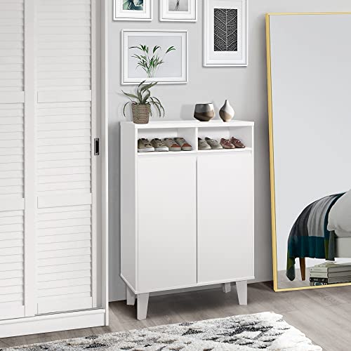 Kings Brand Furniture - Elgin Modern 2-Door with Open Shelf Shoe Rack Storage Cabinet, White