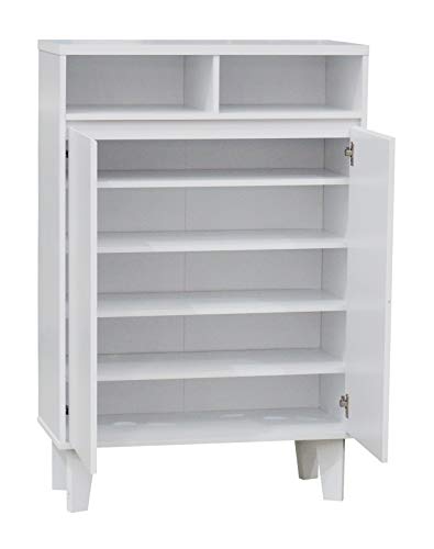 Kings Brand Furniture - Elgin Modern 2-Door with Open Shelf Shoe Rack Storage Cabinet, White