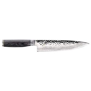 shun cutlery premier grey chef's 8”, thin, light kitchen knife, ideal for all-around food preparation, authentic, handcrafted japanese knife, professional chef knife