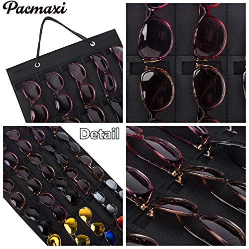 PACMAXI Sunglasses Storage Organizer, Wall Pocket Mounted by Sunglasses, Hanging Eyeglasses Storage Holder, Eyewear Display. (black, 25 Slot)