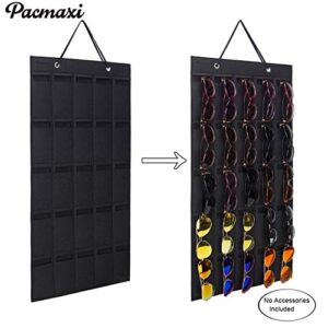 PACMAXI Sunglasses Storage Organizer, Wall Pocket Mounted by Sunglasses, Hanging Eyeglasses Storage Holder, Eyewear Display. (black, 25 Slot)