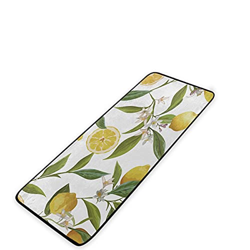 Lemon Kitchen Rug, Carpet for Bedroom 39" x 20", Standing mat- White, Running Carpet, Suitable for Outdoor, Washable, Bathroom, Living Room