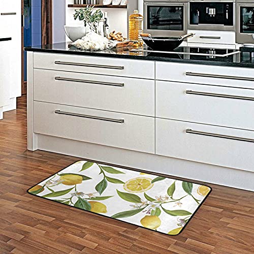 Lemon Kitchen Rug, Carpet for Bedroom 39" x 20", Standing mat- White, Running Carpet, Suitable for Outdoor, Washable, Bathroom, Living Room