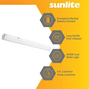 Sunlite 85500 4-Foot LED Linear Strip Light Fixture, 19 Watts, 120-277 Volts, 50,000 Hour, Motion Sensor, Suspension and Surface Mounting, Steel Body, ETL & DLC Listed Backup Battery, 4000K Cool White