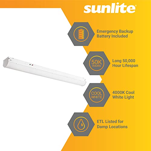 Sunlite 85500 4-Foot LED Linear Strip Light Fixture, 19 Watts, 120-277 Volts, 50,000 Hour, Motion Sensor, Suspension and Surface Mounting, Steel Body, ETL & DLC Listed Backup Battery, 4000K Cool White