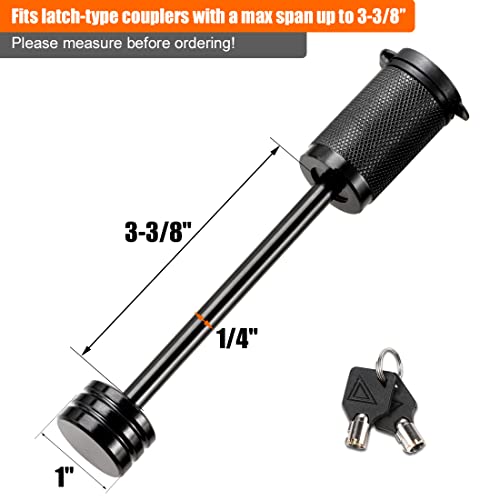 CZC AUTO Trailer Lock 1/4" Dia, Trailer Coupler Lock 3-3/8" Span Trailer Tongue Lock Fits Latch-Type Coupler, Black Trailer Pin Lock with Keys for Towing Boat Truck Trailer RV Car