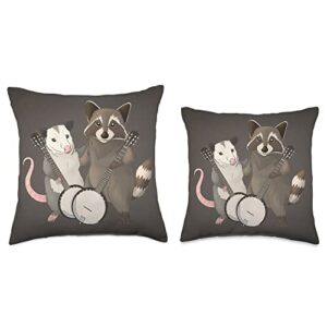 Raccoon and Possum Wildlife Pals Opossum and Raccoon Musicians with Banjos Throw Pillow, 18x18, Multicolor