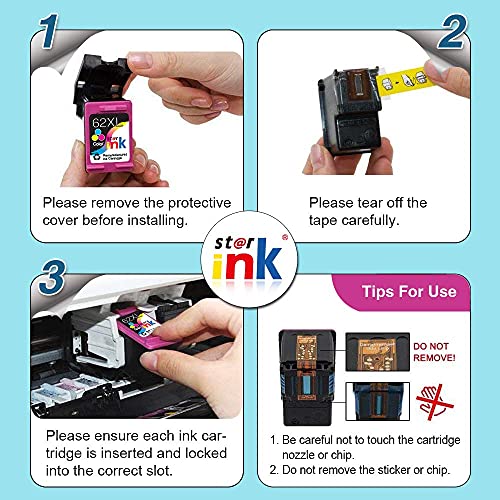 st@r ink Remanufactured Ink Cartridge Replacement for HP 62XL 62 XL Black for OfficeJet 200 250 5740 Envy 5660 7640 5540 5640 5642 7645 5643 5746 5745 5642 8000 Printer 2 Packs