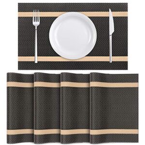 petshome placemats, washable and heat-resistant table mats, non-slip woven pvc placemats for dining table sets of 4 black