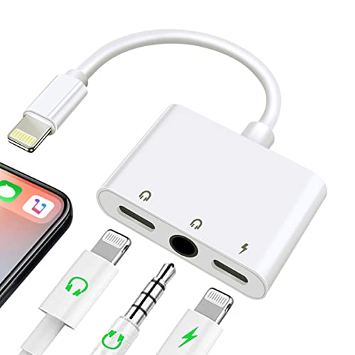 3 in 1 Headphone Adapter for iPhone, Lightning to 3.5 mm Headphone Jack Adapter, Lightning Audio & Charging Adapter Dongle Cable Splitter Compatible with iPhone 14 13 12 11 XS XR X 8 7 iPad