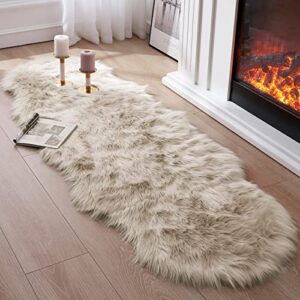 faux fur rug for bedroom, fluffy runner rugs soft sheepskin rug sofa couch seat cushion, 2x6ft beige plush area rug shag rugs floor carpets for nursery bedside, cute shaggy fuzzy home decor