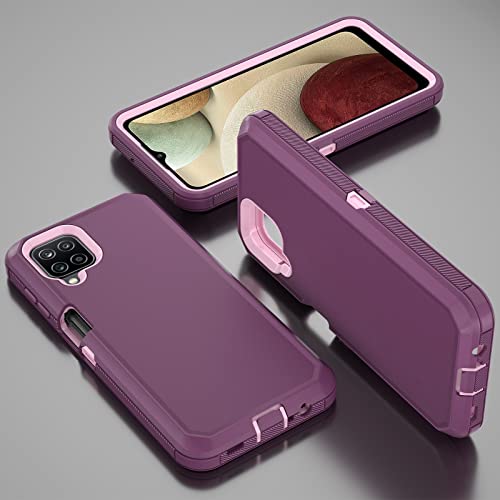 Jiunai Samsung Galaxy A12 case, 3 in 1 Dual Layer Shockproof Drop Protection Outdoor Sports Tough Hybrid Bumper Rugged Rubber Cover Defend Matte Armor Phone Case for Samsung Galaxy A12 5G 2021 Purple