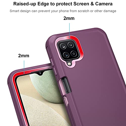 Jiunai Samsung Galaxy A12 case, 3 in 1 Dual Layer Shockproof Drop Protection Outdoor Sports Tough Hybrid Bumper Rugged Rubber Cover Defend Matte Armor Phone Case for Samsung Galaxy A12 5G 2021 Purple