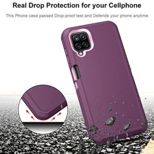 Jiunai Samsung Galaxy A12 case, 3 in 1 Dual Layer Shockproof Drop Protection Outdoor Sports Tough Hybrid Bumper Rugged Rubber Cover Defend Matte Armor Phone Case for Samsung Galaxy A12 5G 2021 Purple