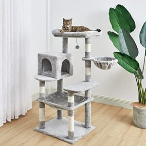 Kilodor 49.2 Inches Multi-Level Cat Tree Condo,Cat Tower with Sisal Scratching Post, Plush Perches,Hammock,Kitten Playhouse