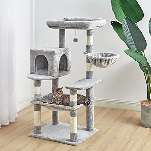 Kilodor 49.2 Inches Multi-Level Cat Tree Condo,Cat Tower with Sisal Scratching Post, Plush Perches,Hammock,Kitten Playhouse