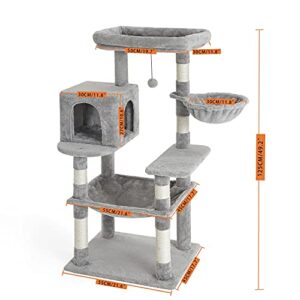 Kilodor 49.2 Inches Multi-Level Cat Tree Condo,Cat Tower with Sisal Scratching Post, Plush Perches,Hammock,Kitten Playhouse