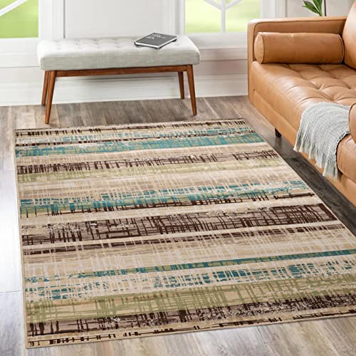 SUPERIOR Indoor Large Area Rug, Contemporary Abstract, Jute Backed Rugs, Home Decor for Dining Room, Living, Bedroom, Entryway, Kitchen, Dorm, Office, Kylemore Collection, 5' x 8', Chocolate