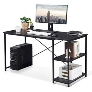 ivinta computer desk with shelves, office desk for living room,small desk with storage space, home office desks, vanity desk with gold legs pc laptop table (black, 55")