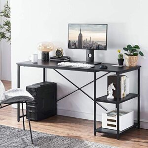 ivinta Computer Desk with Shelves, Office Desk for Living Room,Small Desk with Storage Space, Home Office Desks, Vanity Desk with Gold Legs PC Laptop Table (Black, 55")