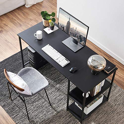 ivinta Computer Desk with Shelves, Office Desk for Living Room,Small Desk with Storage Space, Home Office Desks, Vanity Desk with Gold Legs PC Laptop Table (Black, 55")