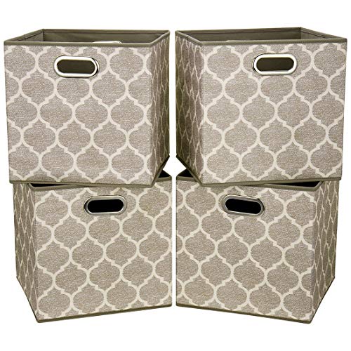 i BKGOO Cloth Storage Bins Set of 4 Thick Fabric Drawers Foldable Cubes Basket Organizer Container with Dual Metal Handles for Shelf Cabinet Bookcase Boxes Grey-Brown 13x13x13 inch