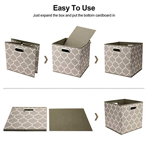 i BKGOO Cloth Storage Bins Set of 4 Thick Fabric Drawers Foldable Cubes Basket Organizer Container with Dual Metal Handles for Shelf Cabinet Bookcase Boxes Grey-Brown 13x13x13 inch