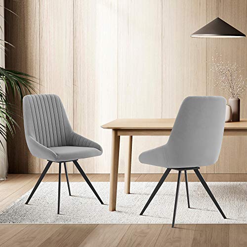 Armen Living Alison Swivel Gray Velvet and Metal Dining Room Chairs-Set of 2, 34" H