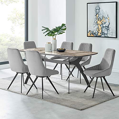 Armen Living Alison Swivel Gray Velvet and Metal Dining Room Chairs-Set of 2, 34" H