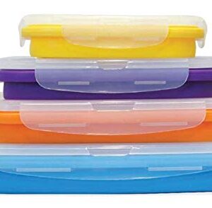 Flat Stacks Collapsible Storage Containers | Set of 4 Rectangle Silicone Food Storage Containers | BPA Free | BPS Free | Dishwasher, Freezer, and Microwave Safe | Save Space in your Container Drawer!