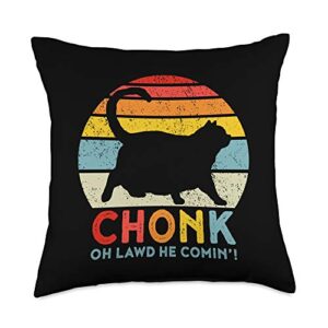 chonk cat shirt oh lawd he comin cat meme funny fat cat throw pillow, 18x18, multicolor